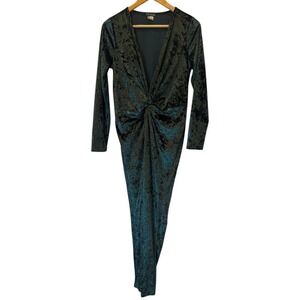 Venus Women's Velvet Jumpsuit Emerald Green Twist Front Long Sleeve‎ Party SZ M